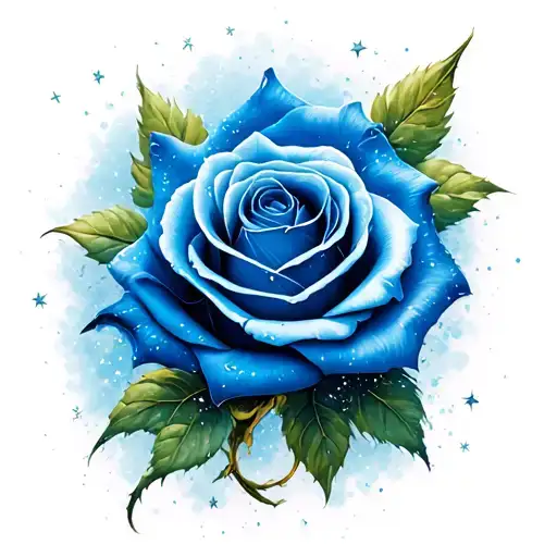Realistic Blue Rose With Stars Dust Wind And Smooth Shading