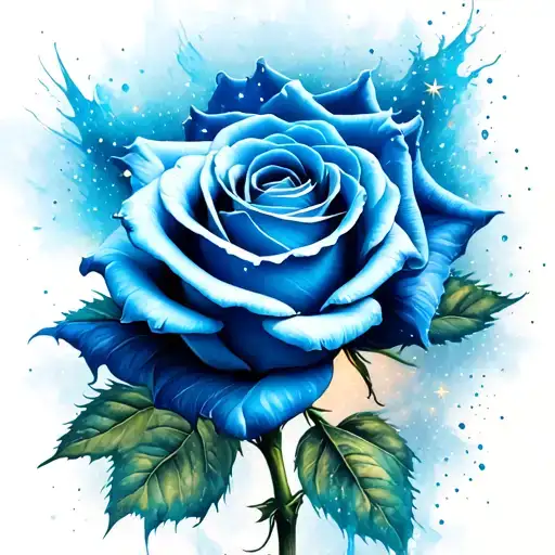Realistic Blue Rose With Stars Dust Wind And Smooth Shading