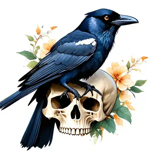A Crow Perched On A Skull
