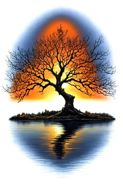 Poison Tree Without Leaves Sunset Over Lake
