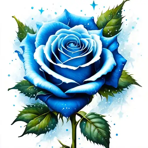 Realistic Blue Rose With Stars Dust Wind And Smooth Shading