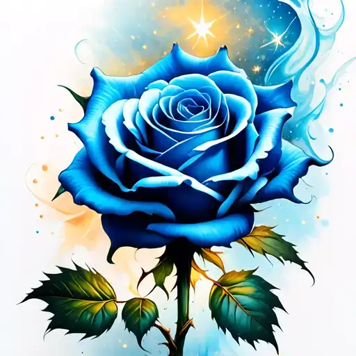 Realistic Blue Rose With Stars Dust Wind And Smooth Shading