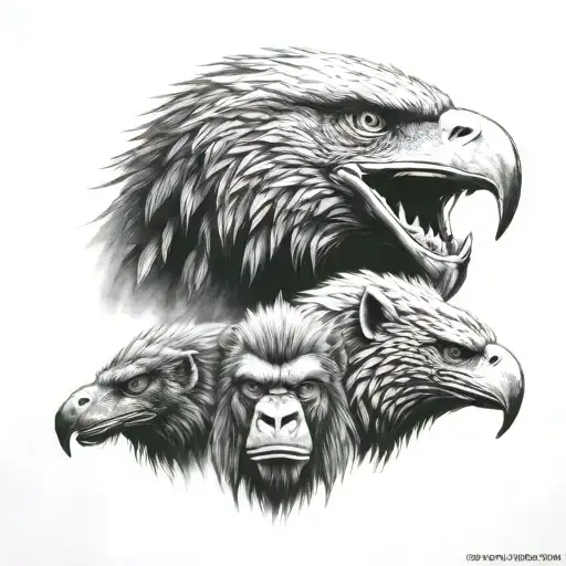 Eagle Wolf Gorilla Elephant Totem Pole