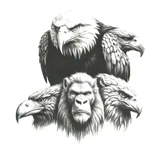 Eagle Wolf Gorilla Elephant Totem Pole