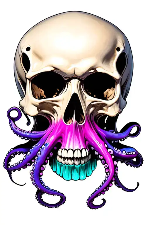 Skull With Purple Pink And Teal Octopus Through Holes