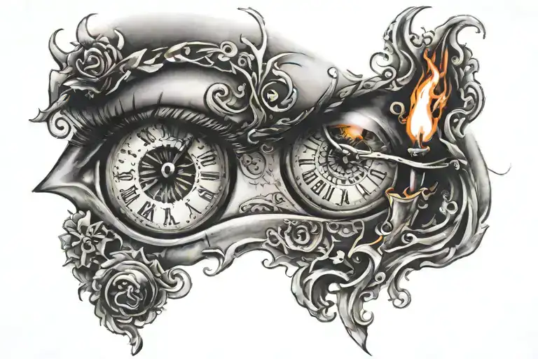 Eye With A Clock And A Burning Candle Burning