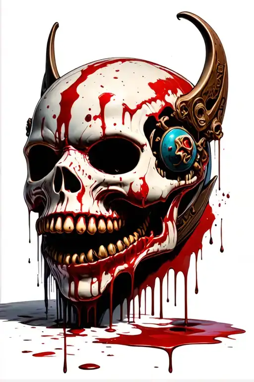 Majoras Mask Dripping In Blood With Decaying Skulls In The Background That Are Melting Into The Mask