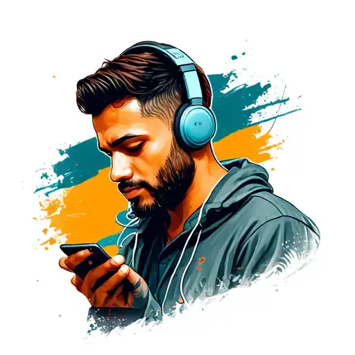A Man With Headphones On His Phone