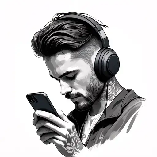 A Man With Headphones Staring Into His Phone