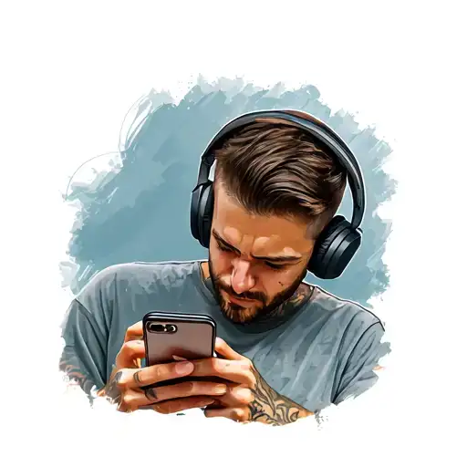 A Man With Headphones Staring Into His Phone