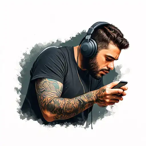 A Man With Headphones Staring Into His Phone