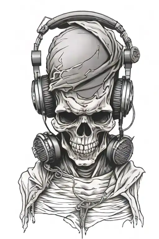 Hooded Skull Wearing Headphones And Listening