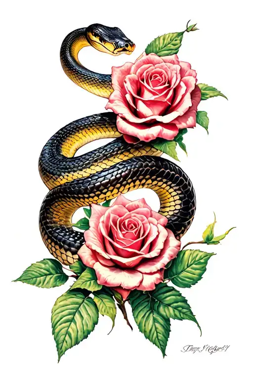 Snake And Roses Growing