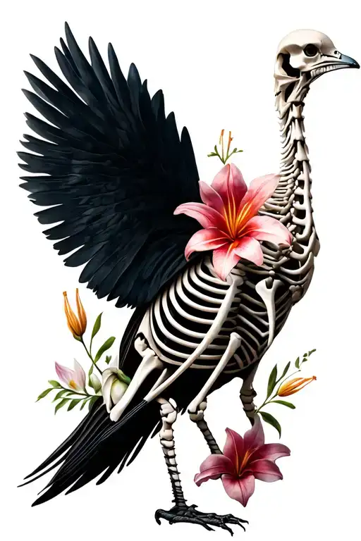 Lilly Flowers Wrapped Around Dodo Bird Skeleton