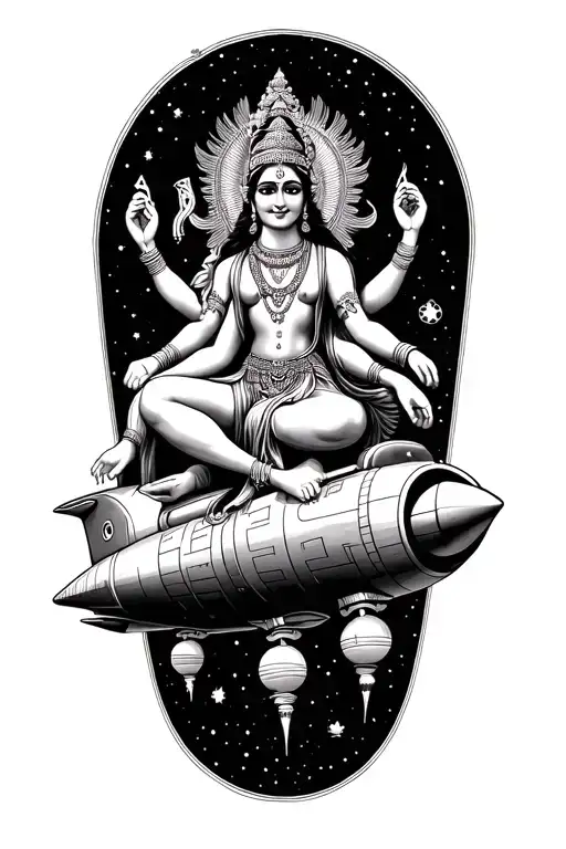 Hindu Deity Sits Next To Daniel And They Ride On A Rocket Ship