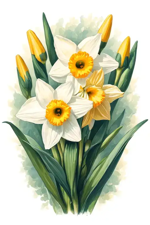 Daffodil Wrapped By Two Cosmo Flowers