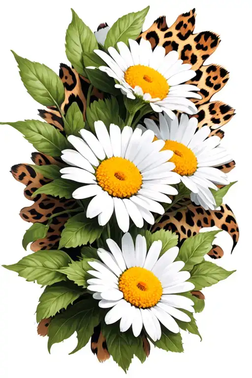 Three Daisy Flowers Surrounded By Leopard Print