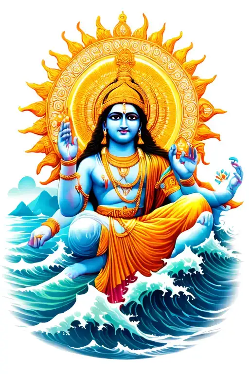 Sun Hindu God And Sea Waves