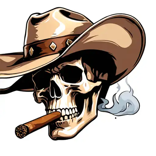 Skull Wearing A Cowboy Hat Smoking A Cigar