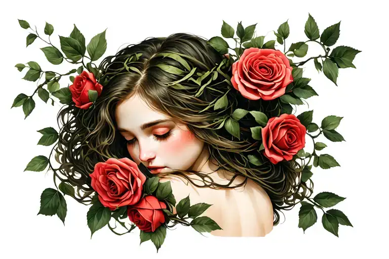 Girl Wrapped In Vines Roses Intertwined