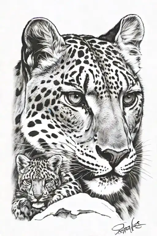 Snow Leopard Protecting His Family