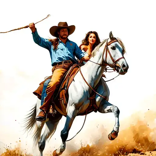 Cowboy On A Horse Lassoing A Girl
