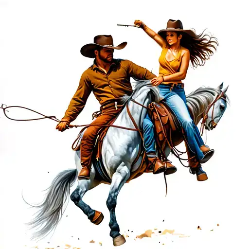 Cowboy On A Horse Roping A Girl