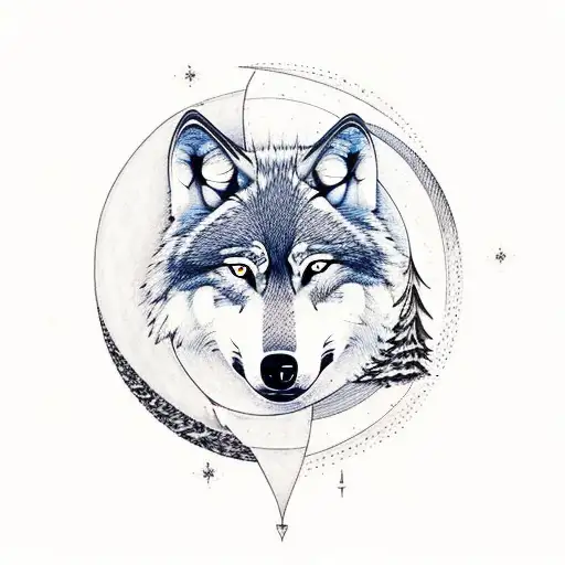 Wolf With Trees And Moon