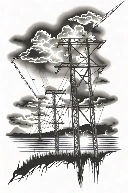 Powerlines And Lightening Storm