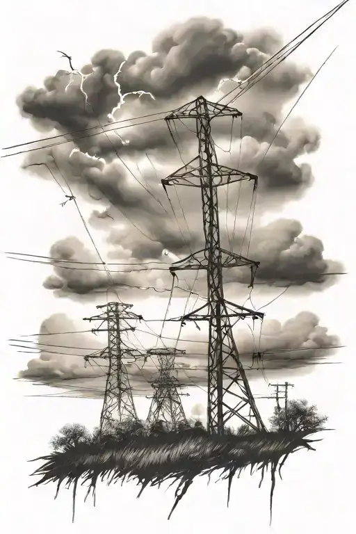Powerlines And Lightening Storm