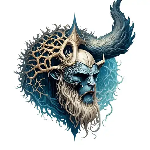 Thor Holding Medusas Head With Yggdrasil In Background