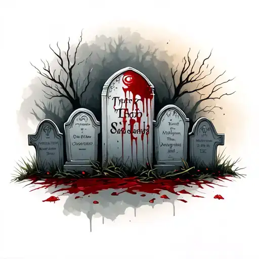 Bloody Graveyard Scene With Tombstones