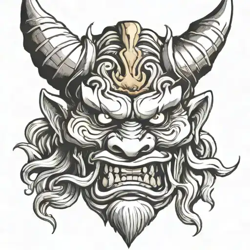 Traditional Oni Mask With Smoke Coming From Nose