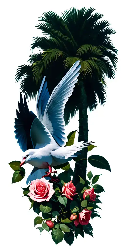 Palm Tree And Dove Carrying Rose