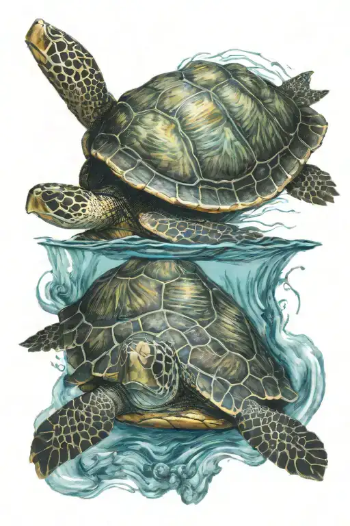 Ray And Turtle Swimming