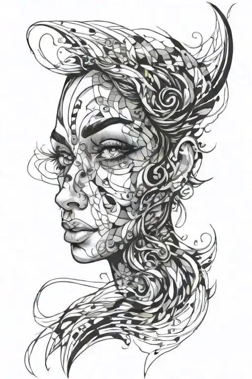 Abstract Beautiful Woman With Dark Hair Hazel Eyes