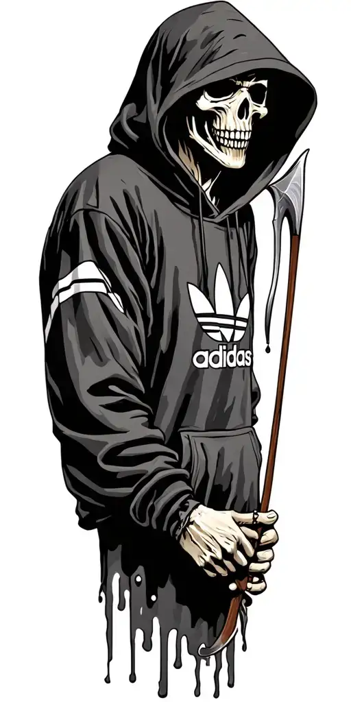 Grim Reaper Wearing An Adidas Hoody And Holding A Scythe