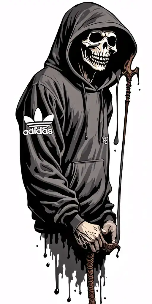 Grim Reaper Wearing An Adidas Hoody And Holding A Scythe