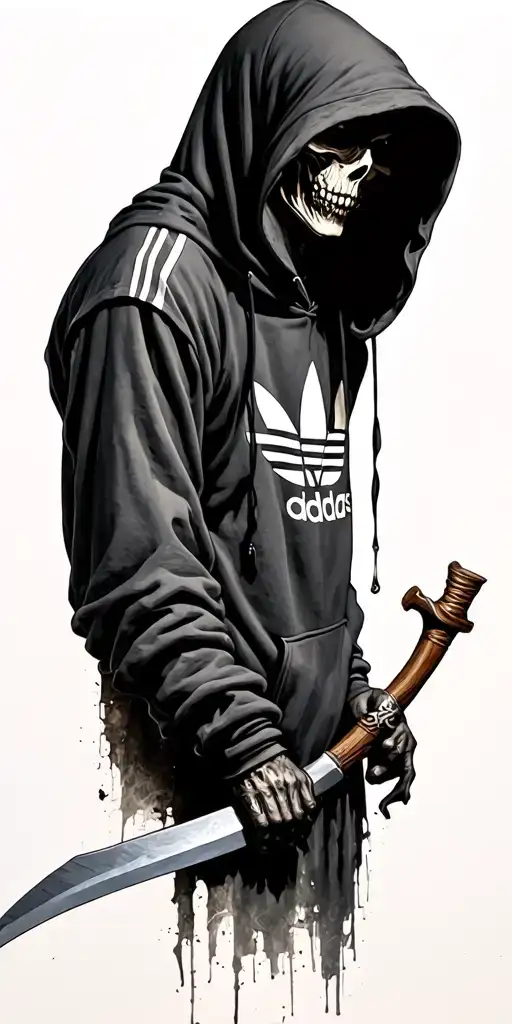 Grim Reaper Wearing An Adidas Hoody And Holding A Scythe