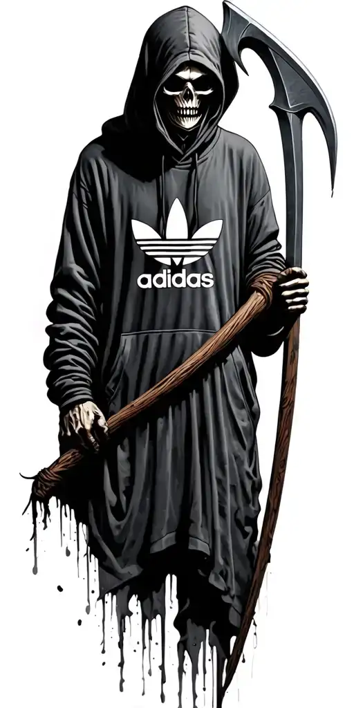 Grim Reaper Wearing An Adidas Hoody And Holding A Scythe