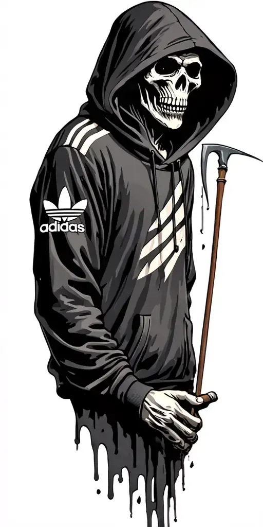 Grim Reaper Wearing An Adidas Hoody And Holding A Scythe