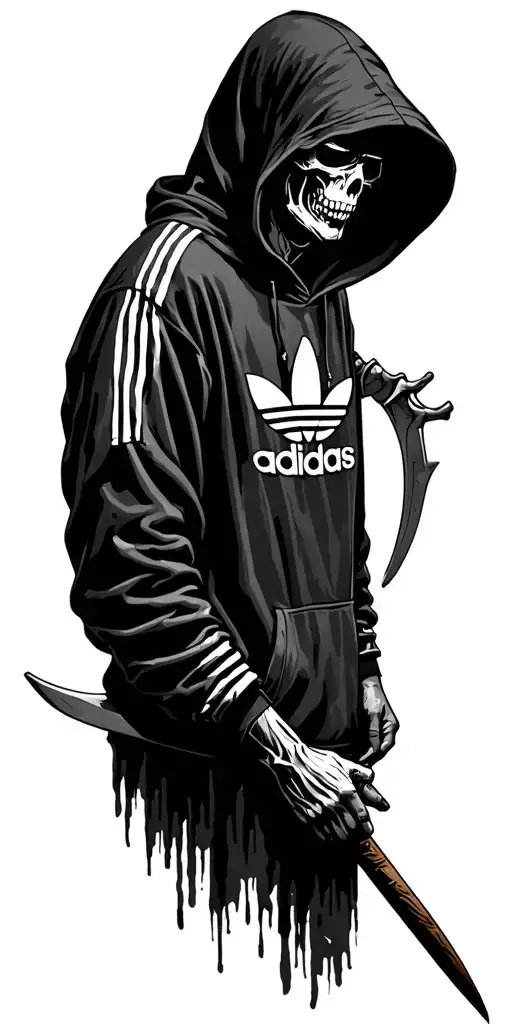 Grim Reaper Wearing An Adidas Hoody And Holding A Scythe