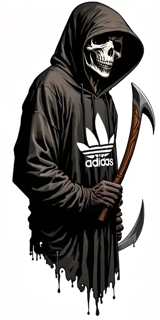 Grim Reaper Wearing An Adidas Hoody And Holding A Scythe