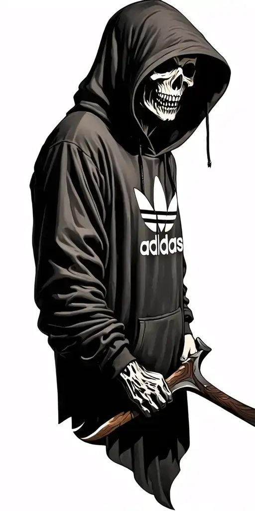 Grim Reaper Wearing An Adidas Hoody And Holding A Scythe