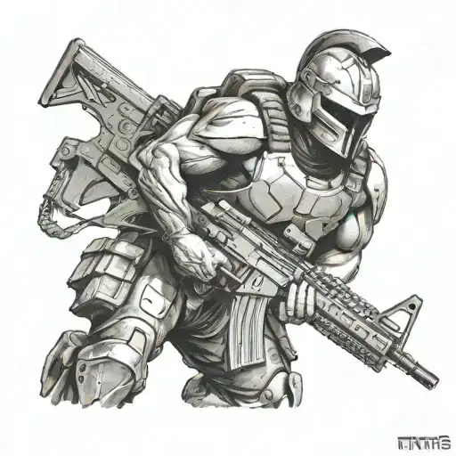Spartan Soldier Holding A M4 Assault Rifle