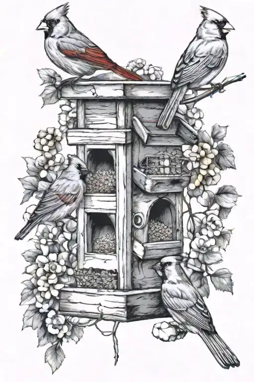 Bird Feeder With Male And Female Cardinals Sitting