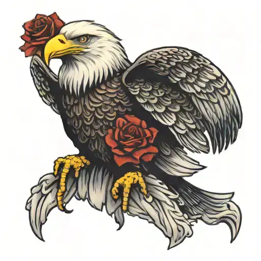 Eagle Wearing A Veteran Hat With A Rose And