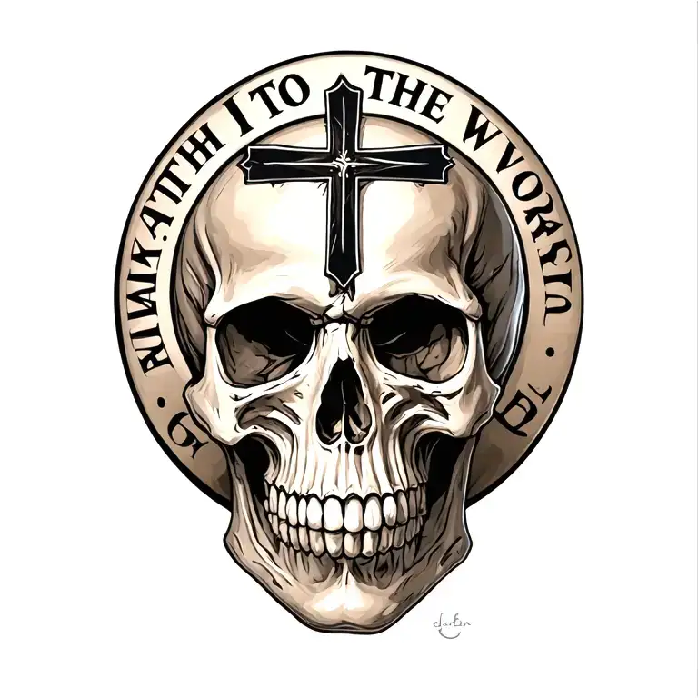 Skull With A Cross On The Forehead And The Words Death To The World Around It