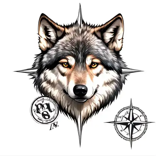 Wolf Face And Compass Rose