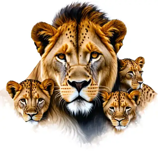 Lioness Protecting Her 4 Cubs
